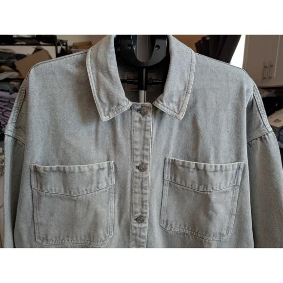 Free People Madison City Denim Jacket XL Frosted Earth Oversized Cotton Boho NWT - Picture 9 of 15